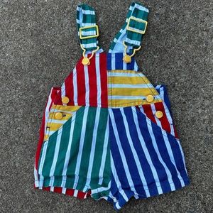 VTG 90s Primary Color Striped Overalls